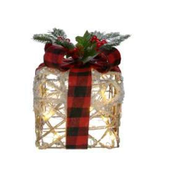 Caixa De Presente Natal C/led Verm Xadrez 15cm Dea