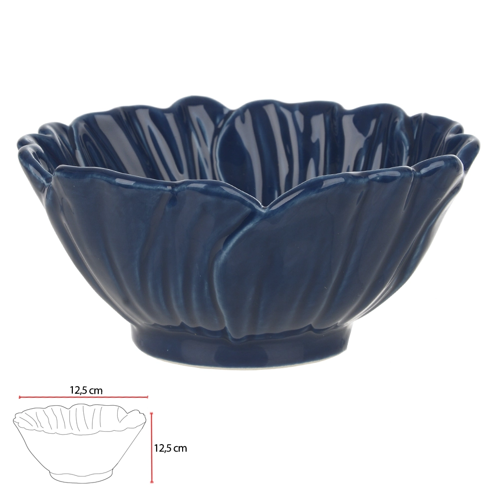 Centro Mesa Ceramica 12.5x12.5x6cm Petalas Azul Escuro 75255001 Dea