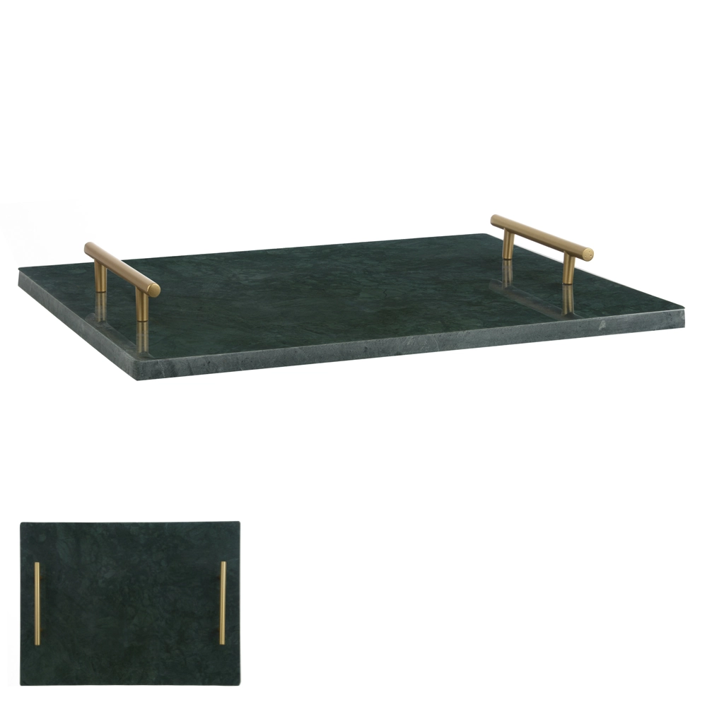 Bandeja Marmore Alca Metal Dourada Verde 40x30x3cm 75452001 Dea