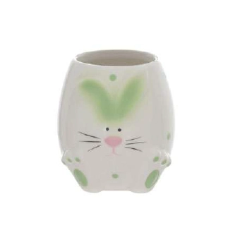 Vaso Coelho Pascoa Ceramica Branco/verde 9,3cm