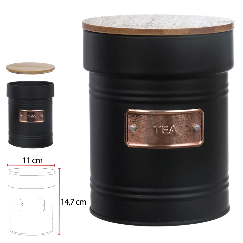 Pote Hermetico Aco 1050ml Tea Tampa Bambu Preto 75931003 Dea