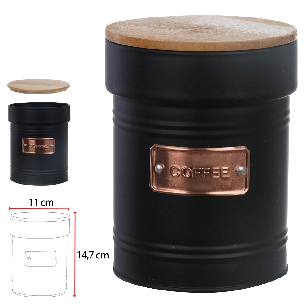 Pote Hermetico Aco 1050ml Coffee Tampa Bambu Preto 75932003 Dea