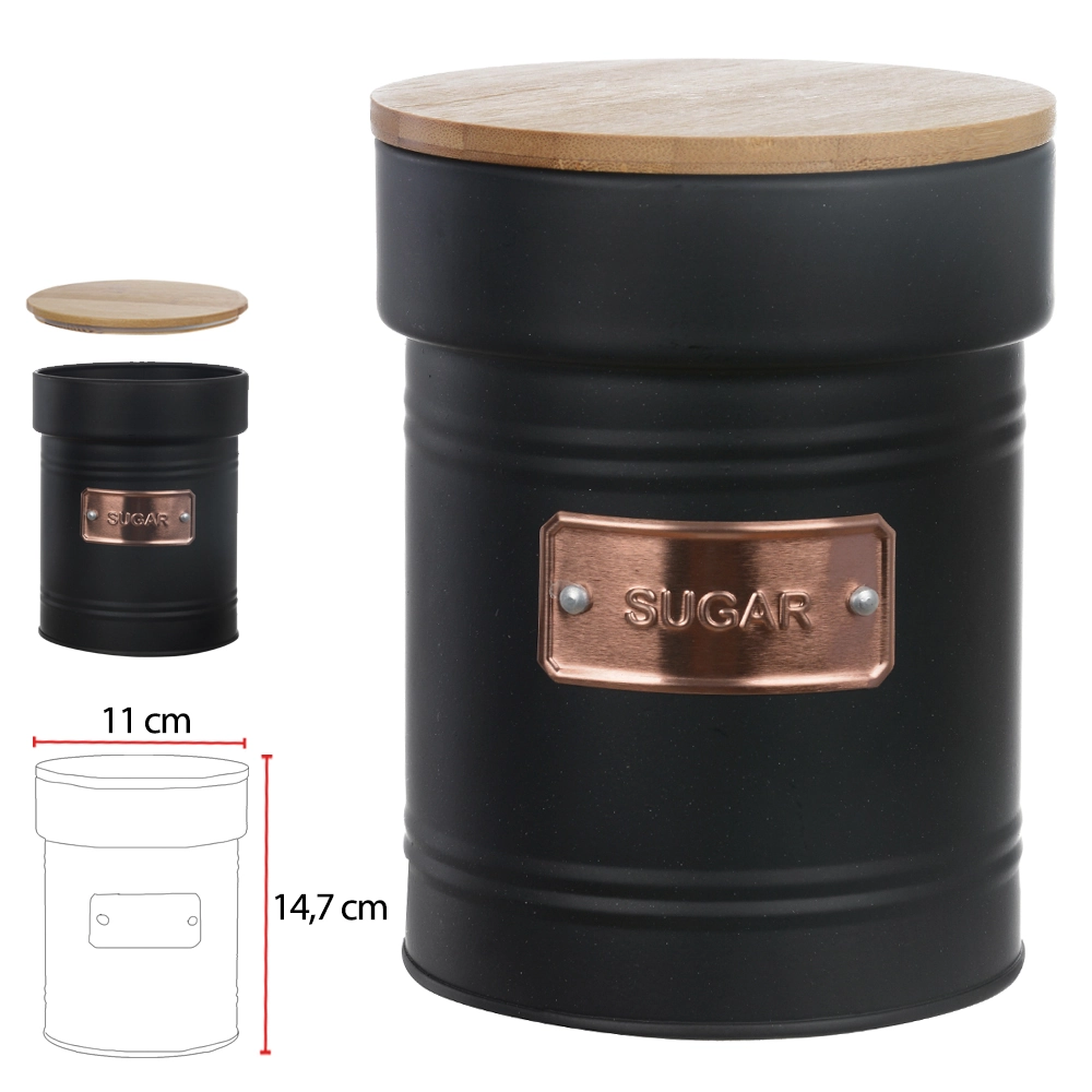 Pote Hermetico Aco 1050ml Sugar Tampa Bambu Preto 75933003 Dea