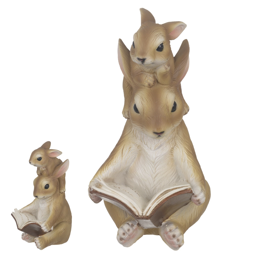 Coelho Resina Mae E Filho C/livro 16cm
