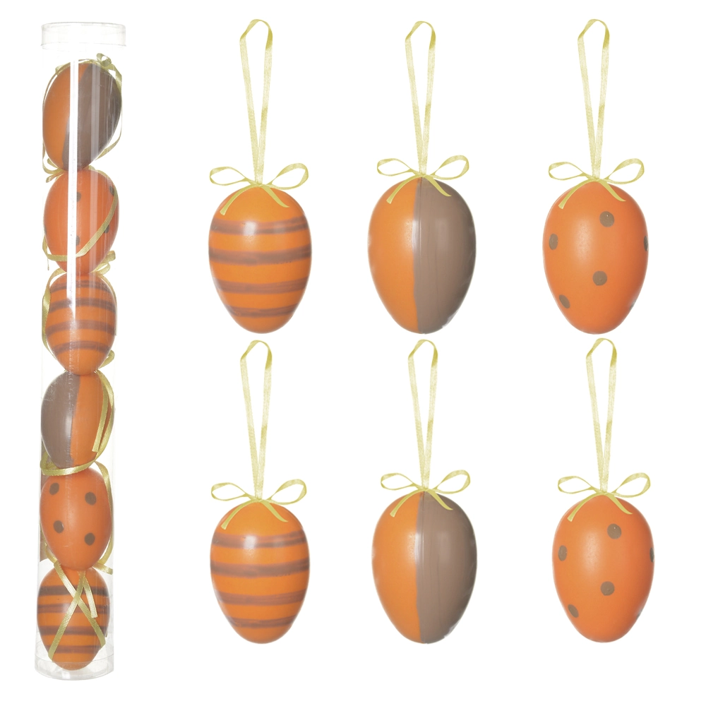 Enfeite Ovo Plastico Laranja Marrom 6un 6cm 76121001 Dea