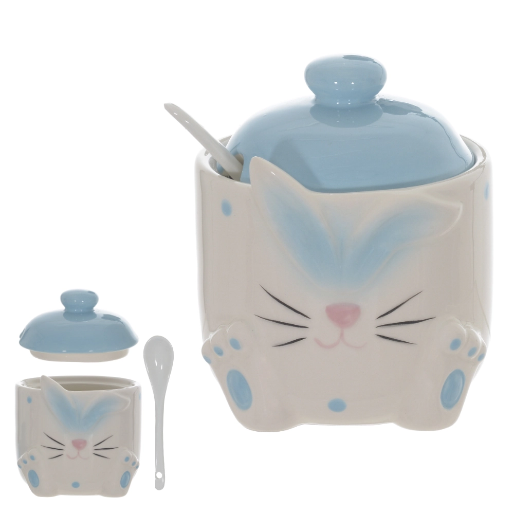 Pote Coelho Pascoa Ceramica Tampa Branco Azul 11x9.5x9.6cm 75820002 Dea