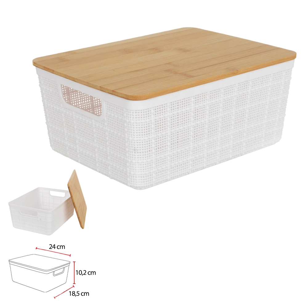Caixa Organizadora Branca Pp 4l C Tampa Bambu 76425001 Dea