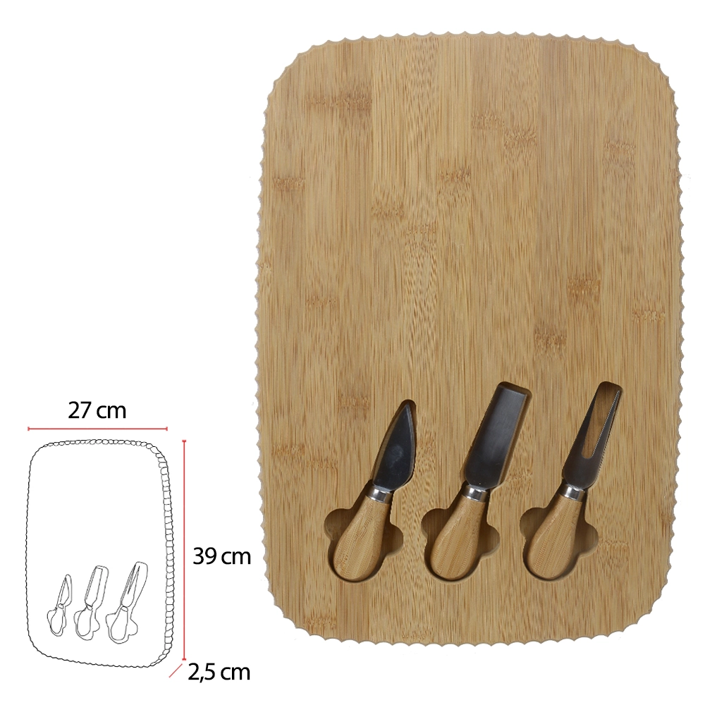 Tabua Frios Bambu Jogo Queijo Bege 4pcs 39x27x2.5cm 76620001 Dea