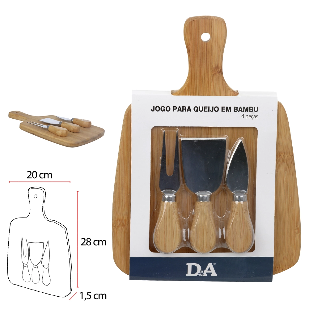 Tabua Frios Bambu Jogo Queijo Bege 4pcs 28x20x1.5cm 76621001 Dea