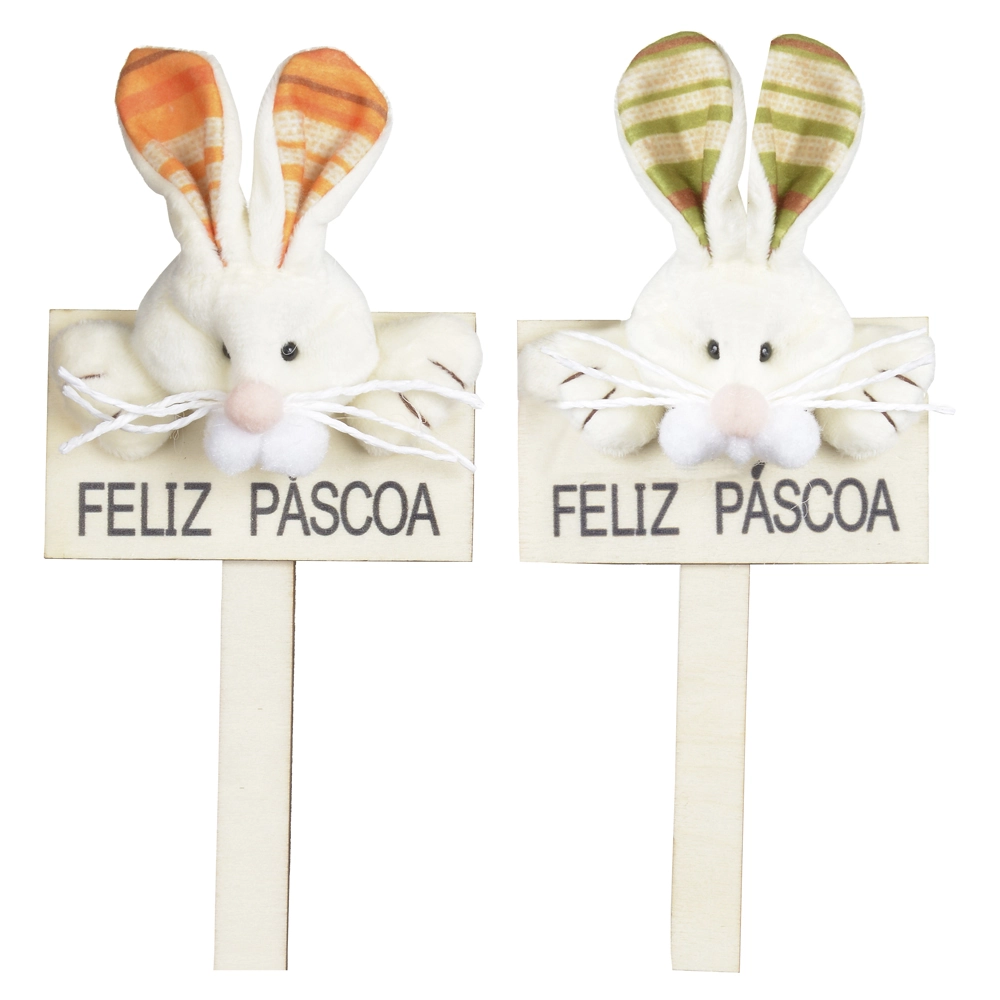 Placa Coelho 2 Und Lr Vd 16x10cm 76754004 Flor Arte