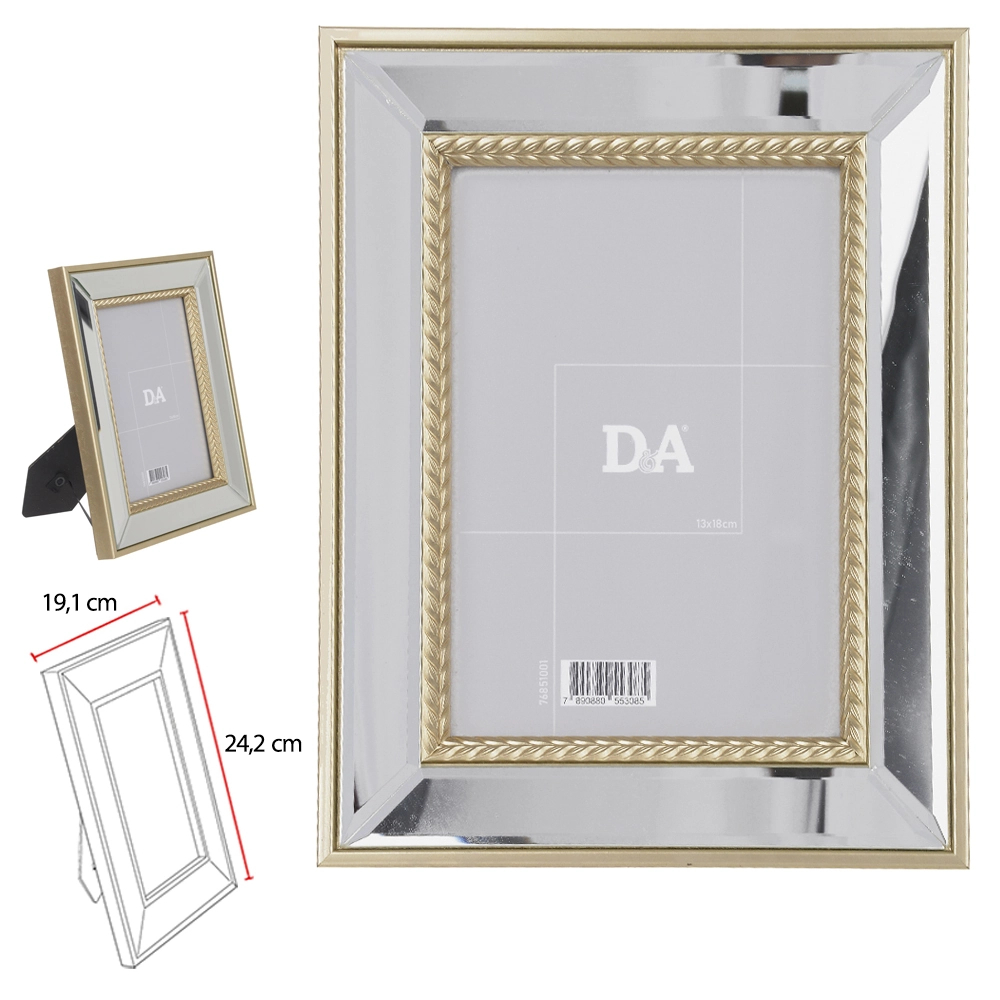 Porta Retrato Mdf Fto 13x18cm Borda Dourado 24.2x19.1cm 76851001 Dea