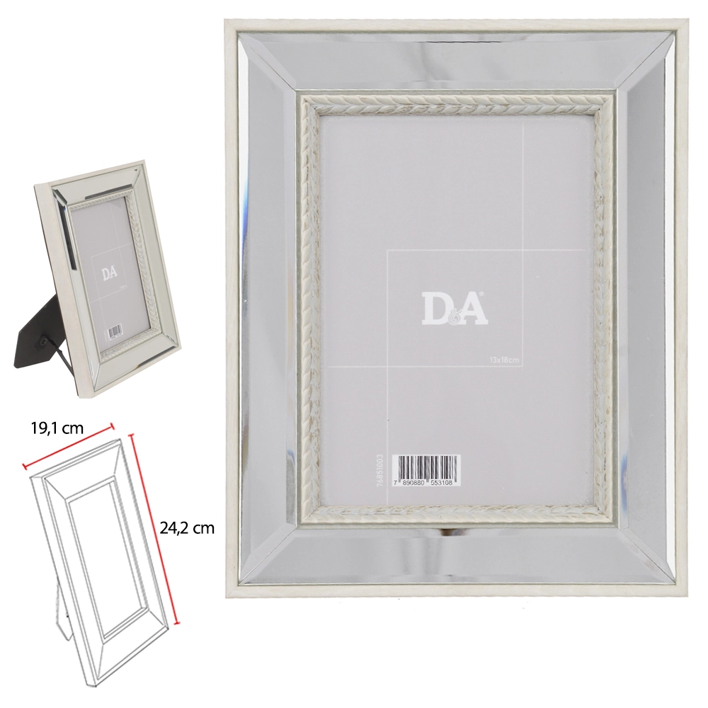 Porta Retrato Mdf Fto 13x18cm Borda Prata 24.2x19.1cm 76851003 Dea