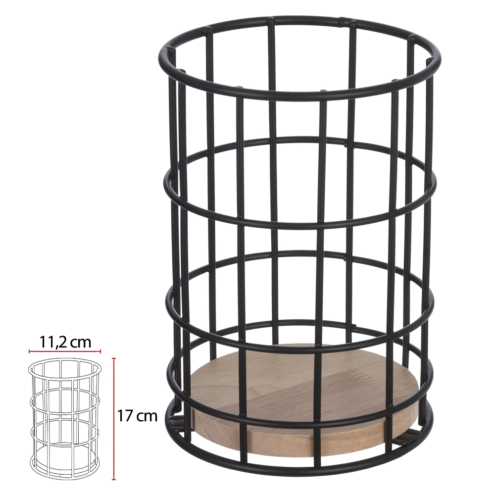 Porta Talheres Aramado Base Madeira Preto 17x11.2x11.2cm 77314001 Dea