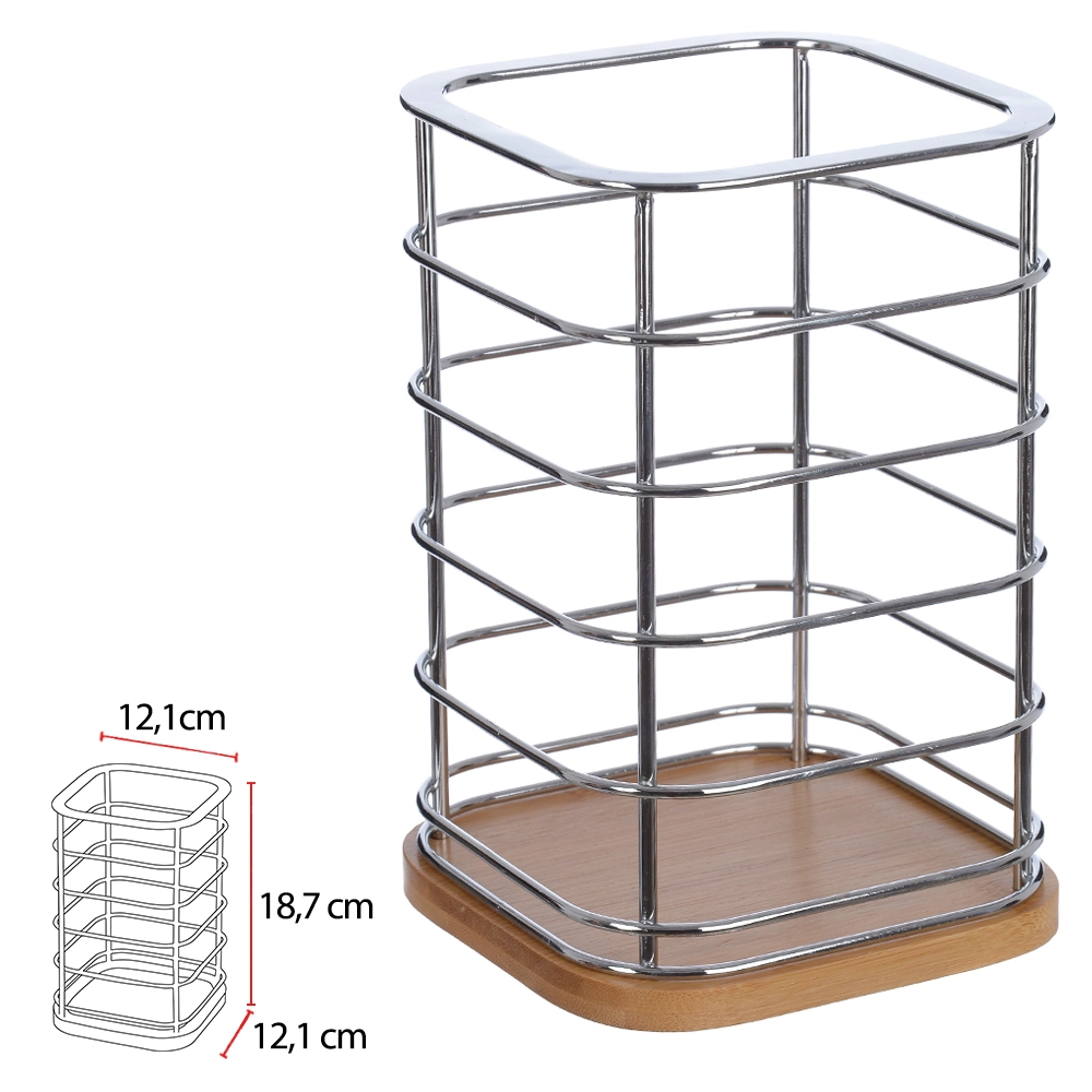 Porta Talheres Aramado Base Bambu Prata 18.7x12.1x12.1cm 77315001 Dea