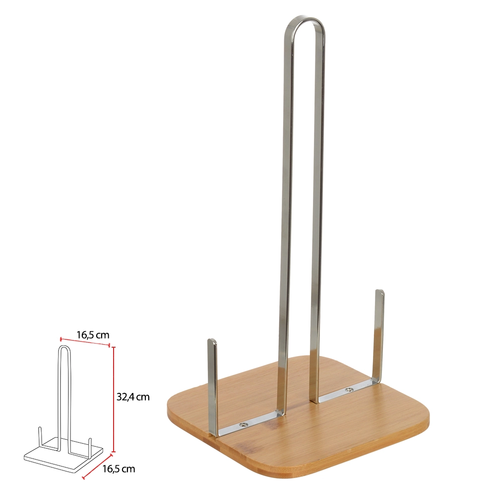 Suporte Papel Toalha Metal Base Bambu Prata 77321001 Dea