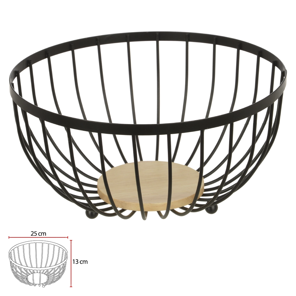 Fruteira Aramada Base Madeira Preto 13x25x25cm 77341001 Dea