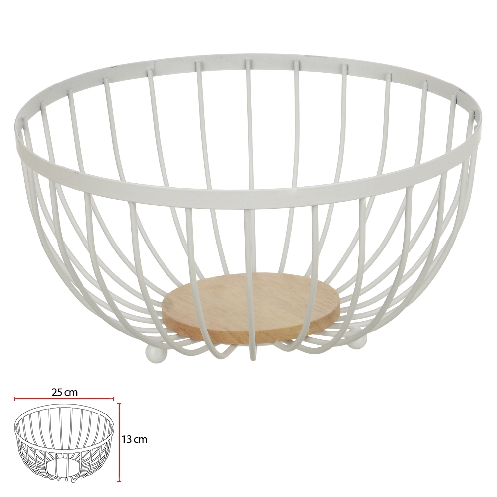 Fruteira Aramada Base Madeira Branco 13x25x25cm 77341002 Dea