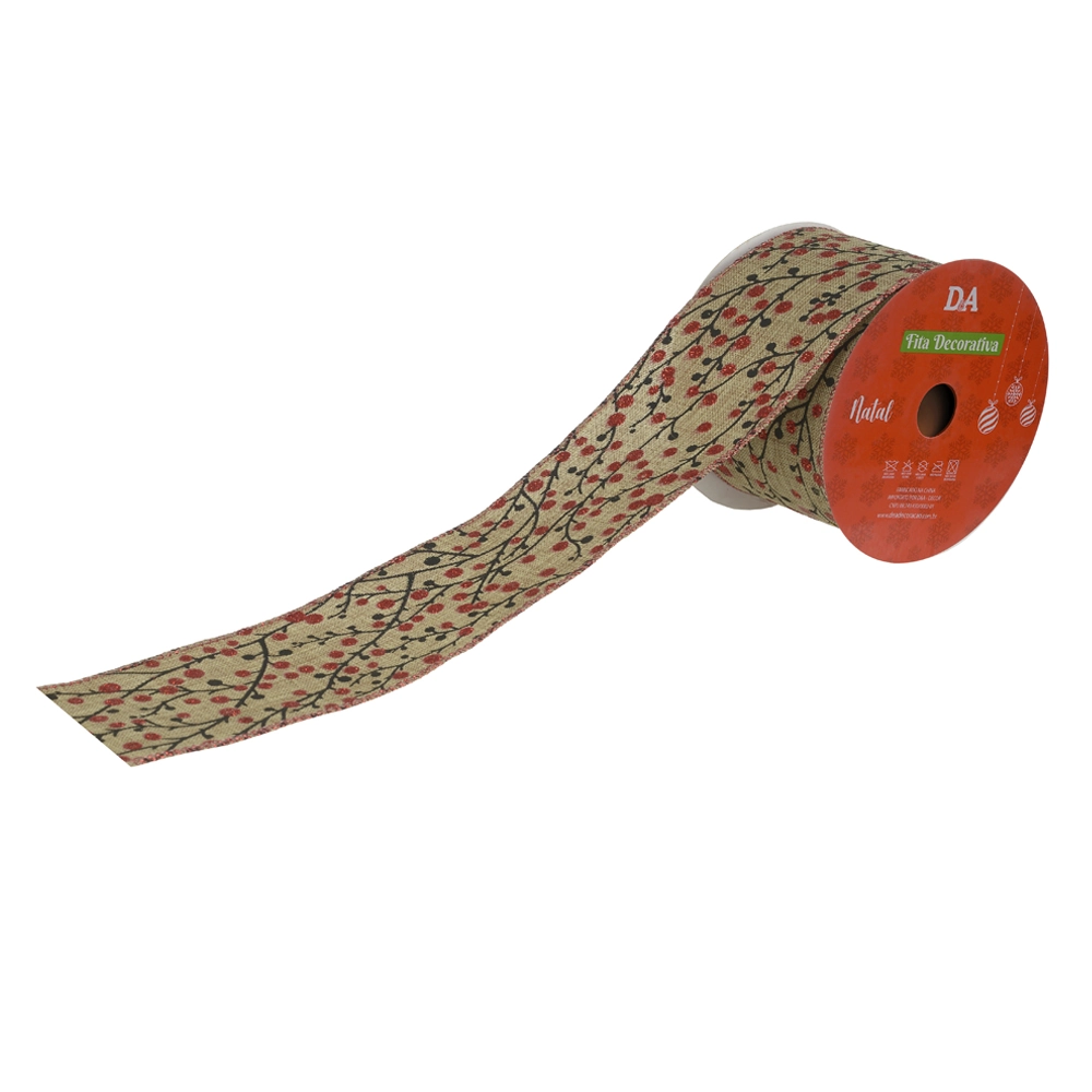 Fita Aramada Tecido Glitter Bege Vermelho 6.3cmx9.14m 77607001 Dea