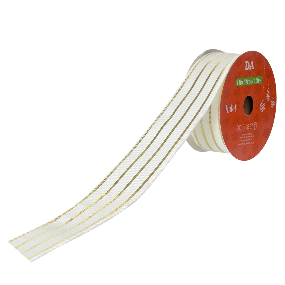 Fita Aramada Tecido Costura Branco Dourado 3.8cmx9.14m 77616003 Dea