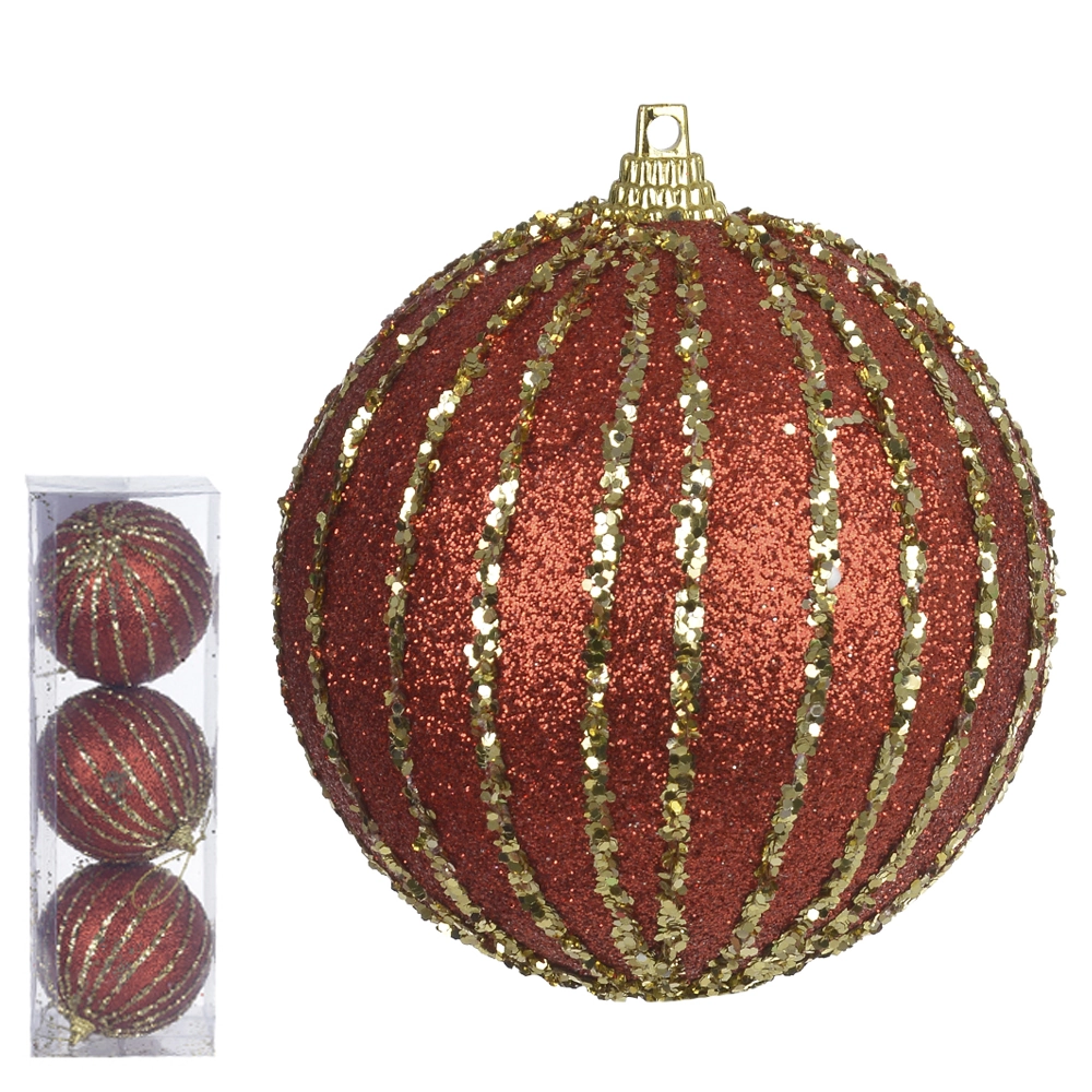 Bola Natal Glitter Vermelho Dourado 8cm 3un 73781008 Dea