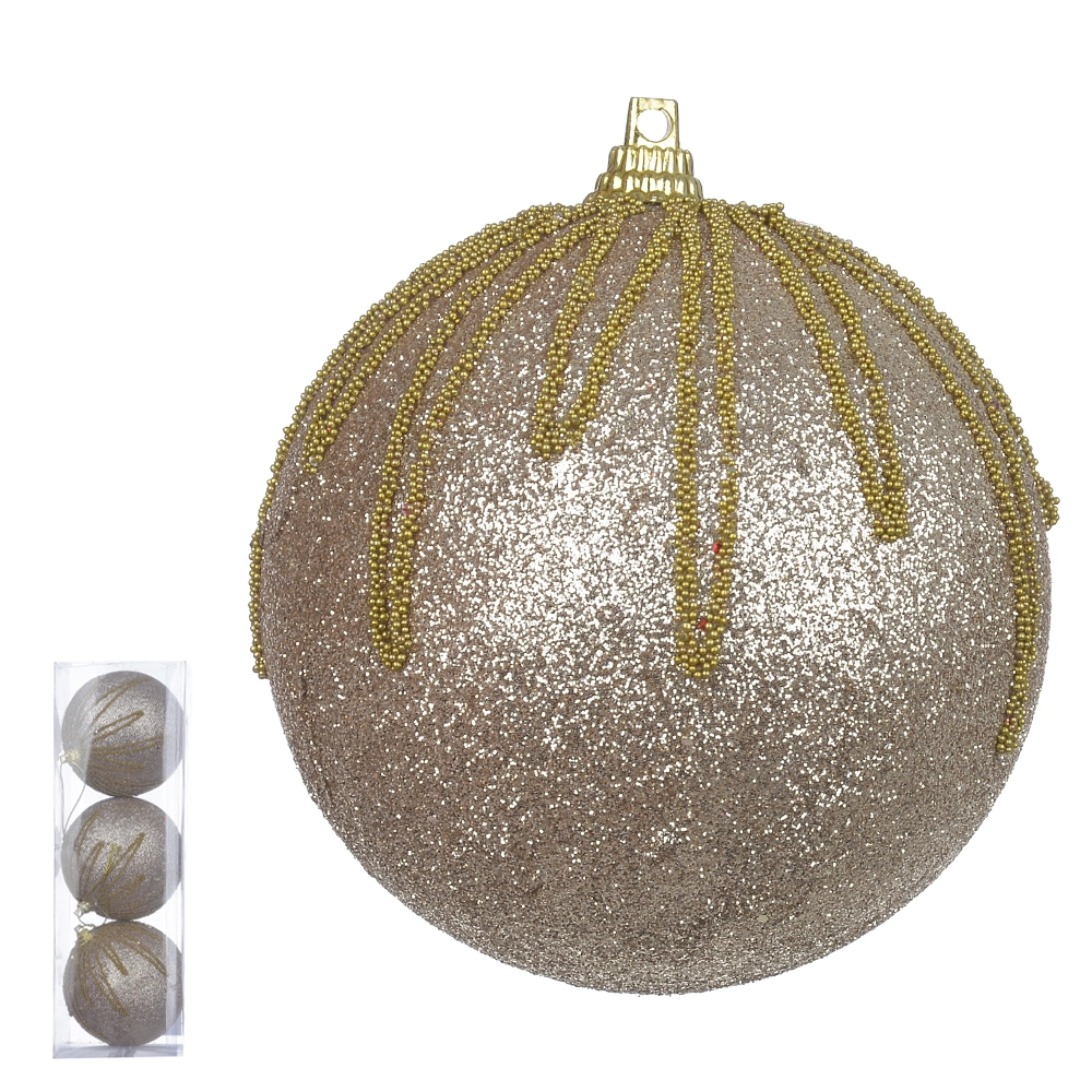 Bola Natal Glitter Pvc 3un Champanhe Dourado 8cm 73757007 Dea
