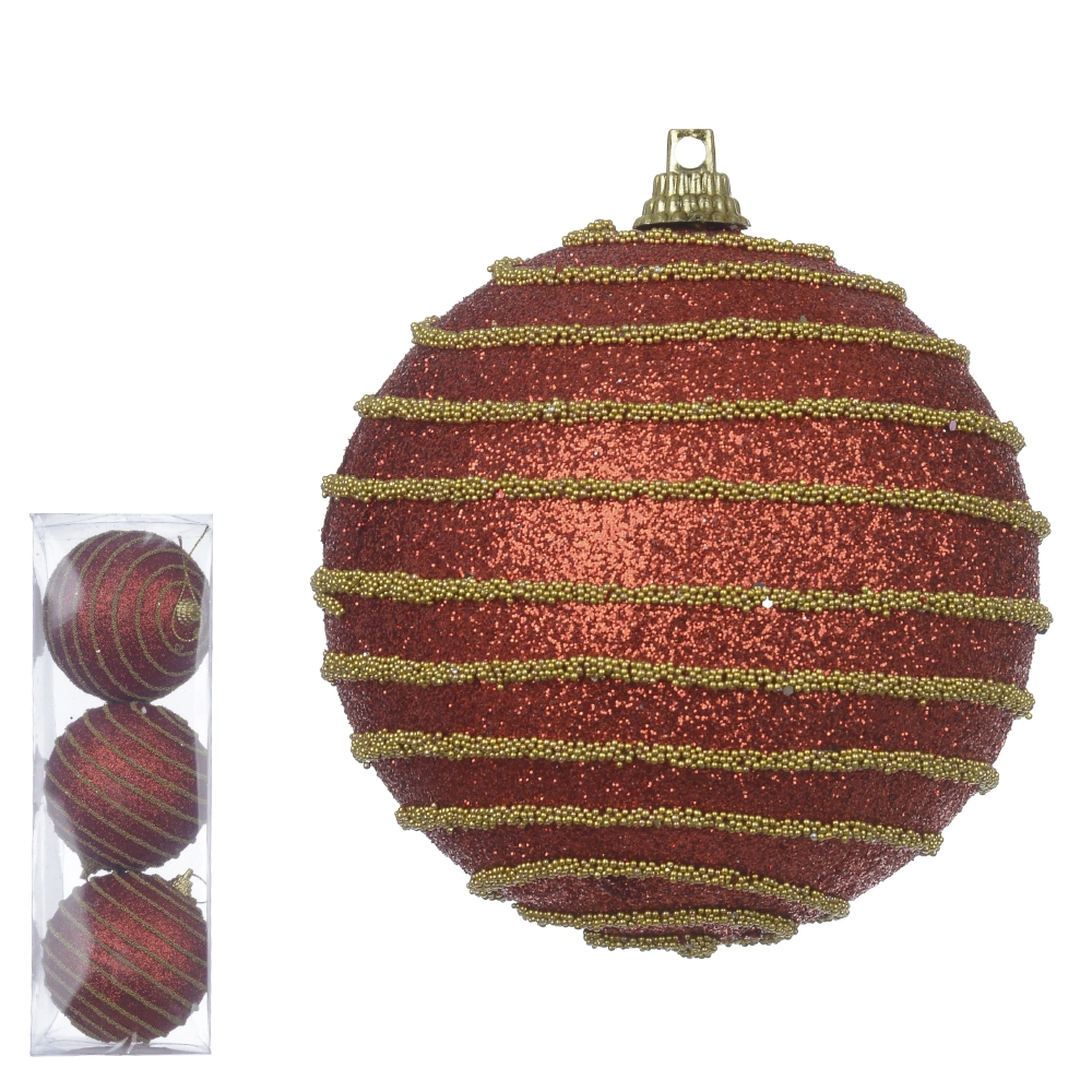 Bola Natal Glitter Pvc 3un Vermelho 8cm 77747001 Dea