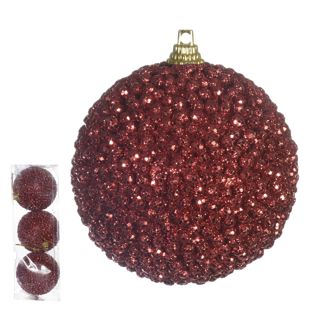 Bola Natal Glitter Pvc 3un Vermelho 8cm 77773003 Dea