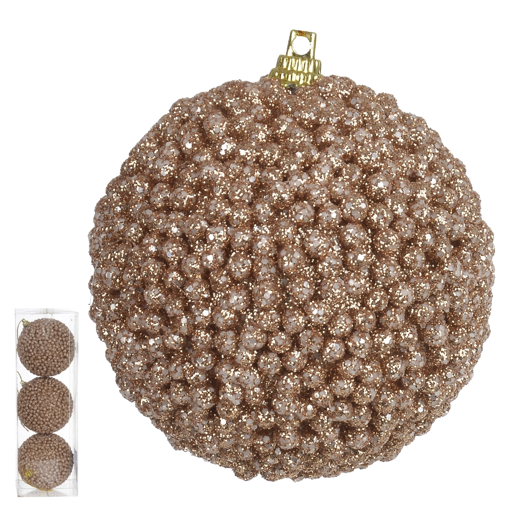Bola Natal Glitter Pvc 3un Nude 8cm 77773005 Dea
