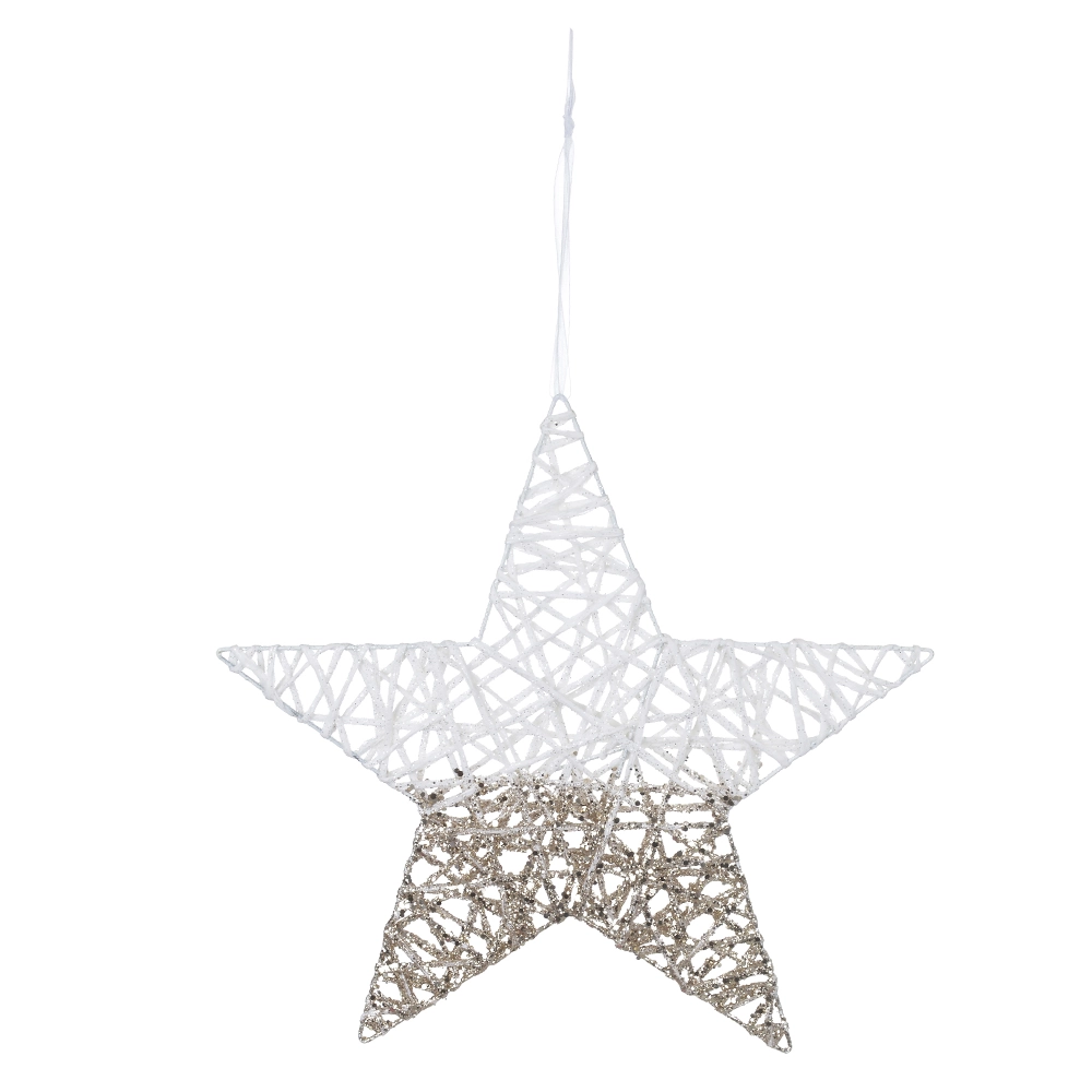 Enfeite Pendurar Natal Estrela Aramada Champanhe Branco 30cm 77869002 Dea