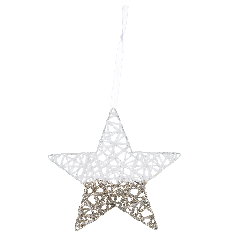 Enfeite Pendurar Natal Estrela Aramada Champanhe Branco 20cm 77870002 Dea