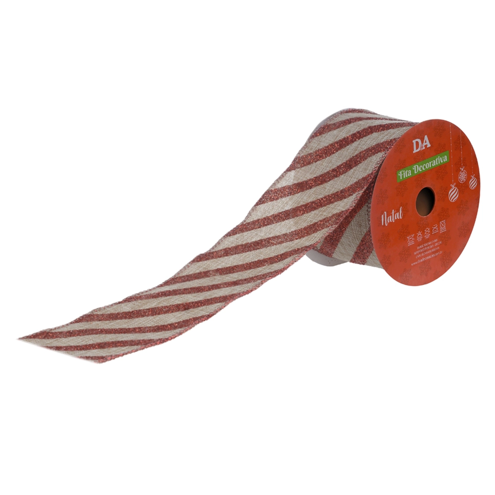 Fita Aramada Tecido Glitter Bege Vermelho 6.3cmx9.14m 77888005 Dea