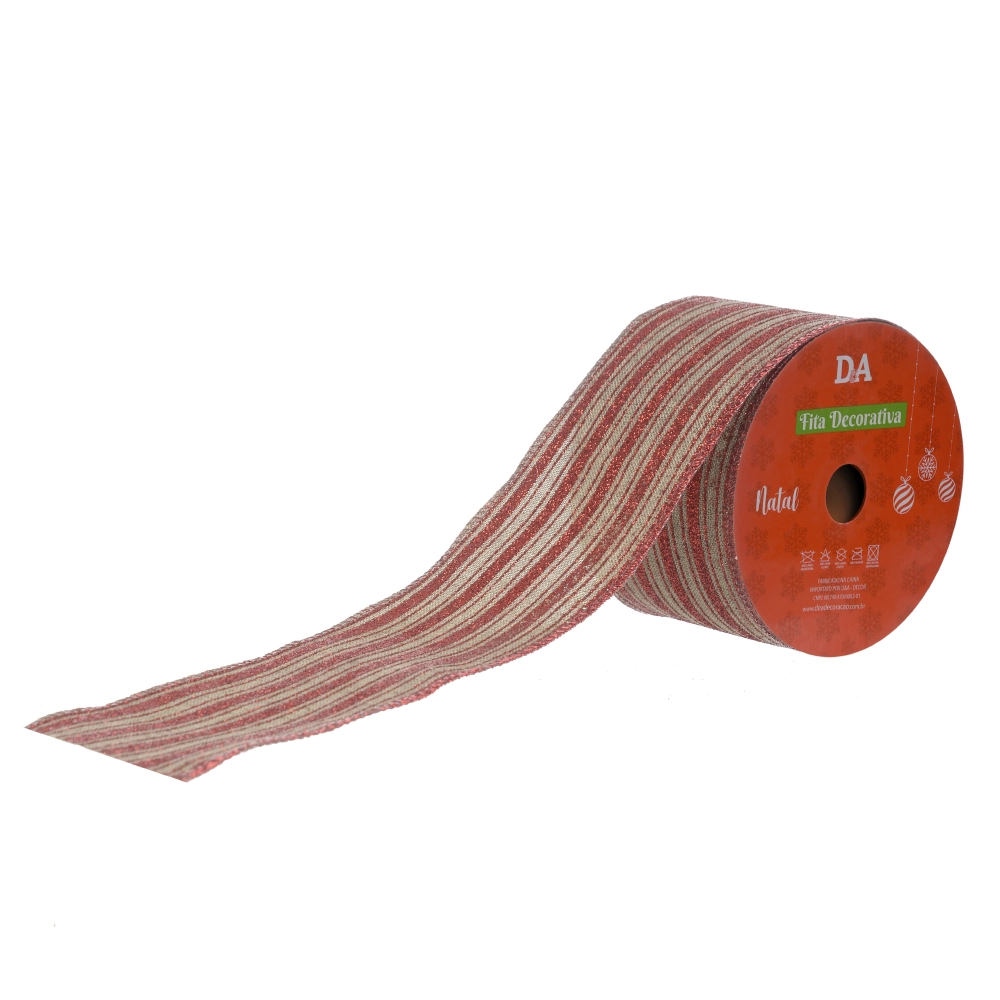 Fita Aramada Tecido Glitter Bege Vermelho 6.3cmx9.14m 77887001 Dea