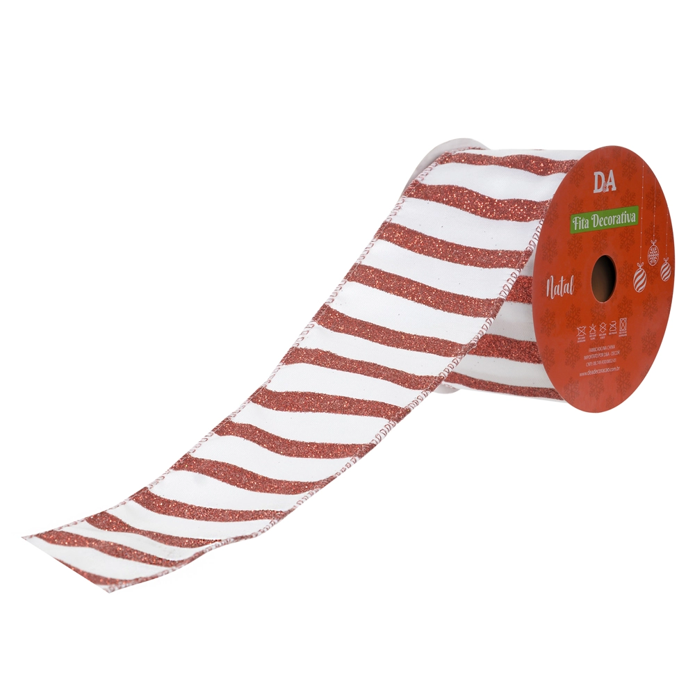 Fita Aramada Cetim Glitter Vermelho Branco 6.3cmx9.14m 78054001 Dea