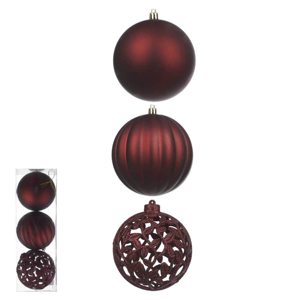 Bola Natal Mista Bordo 10cm 3un 78186002 Dea