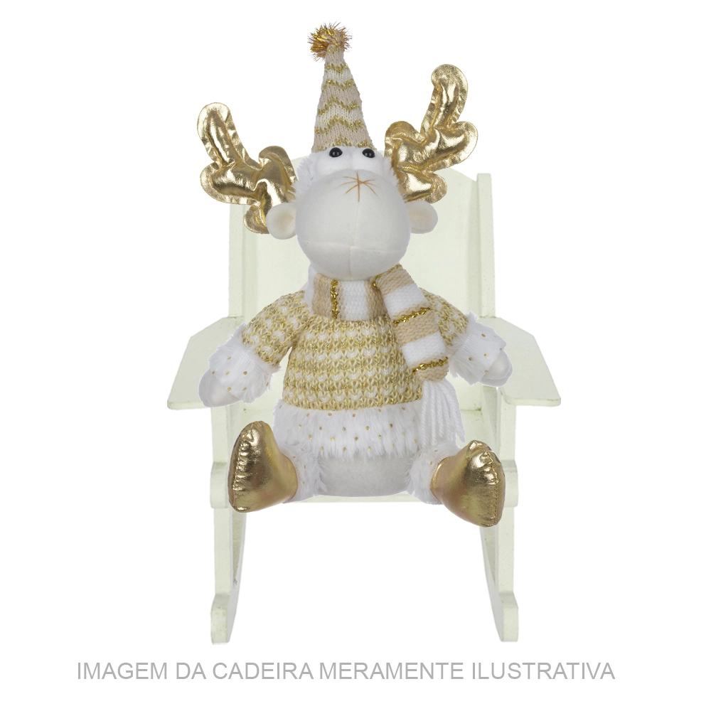Boneco Natal Rena Sentado Dourado 31cm 78336001 Dea