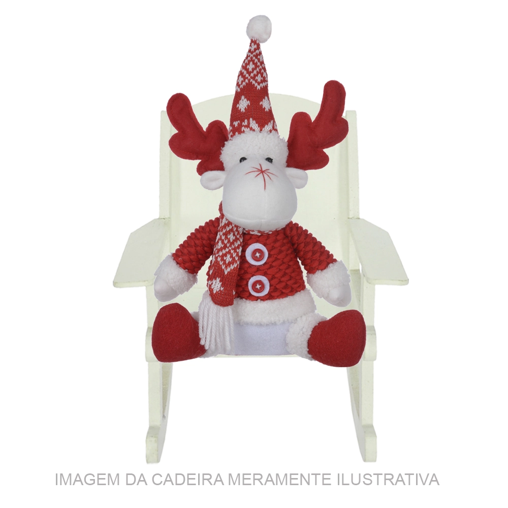 Boneco Natal Rena Sentado Vermelho Branco 31cm 78341001 Dea