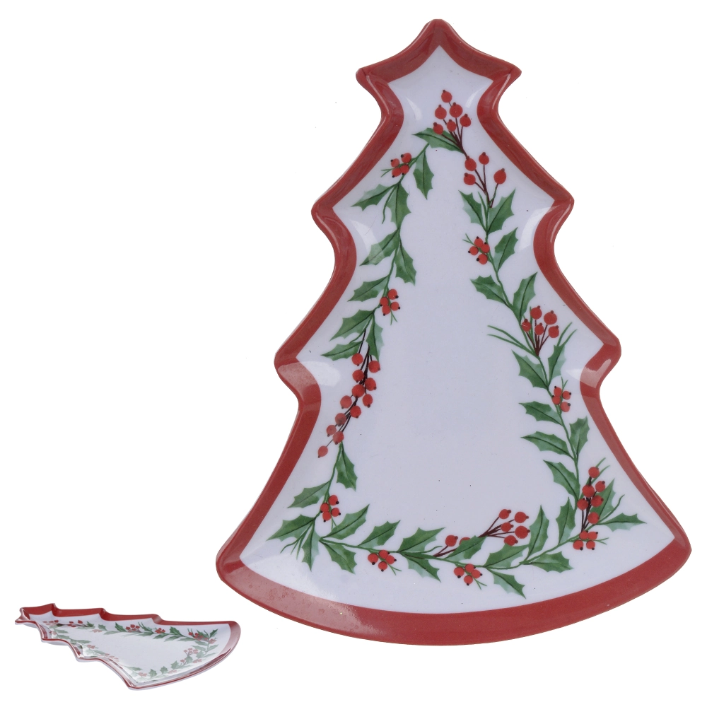 Prato Melamina Arvore Azevinhos Vermelho Branco 20,5x15,5x1,4cm 78695001