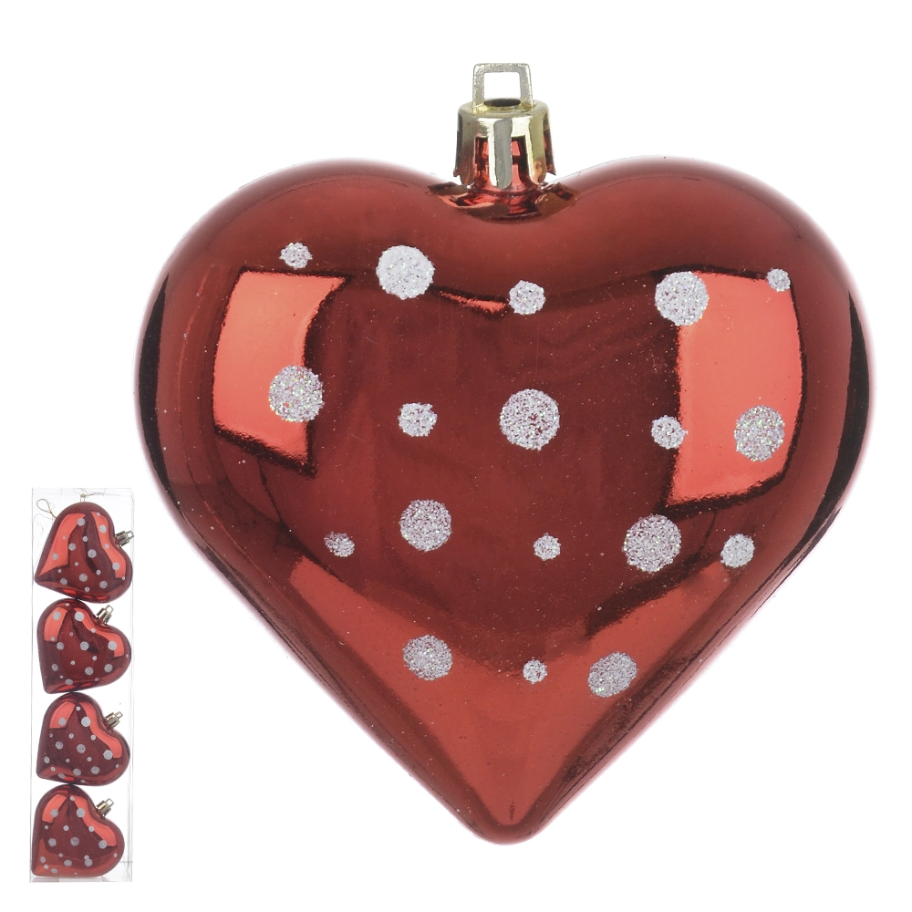 Enfeite Natal Coracao Pvc 4un Vermelho 8cm 78747001 Dea