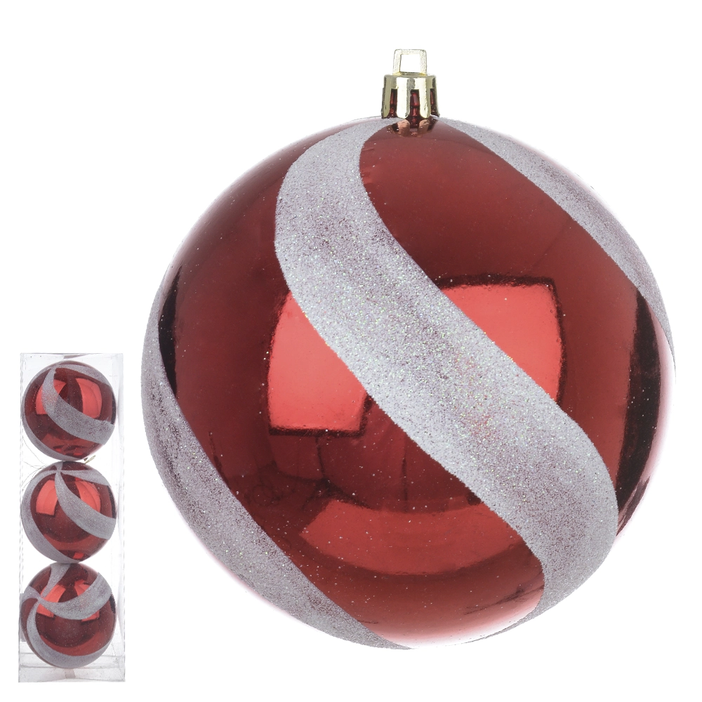 Bola Natal Pvc 3un Vermelho Branco 10cm 78783001 Dea