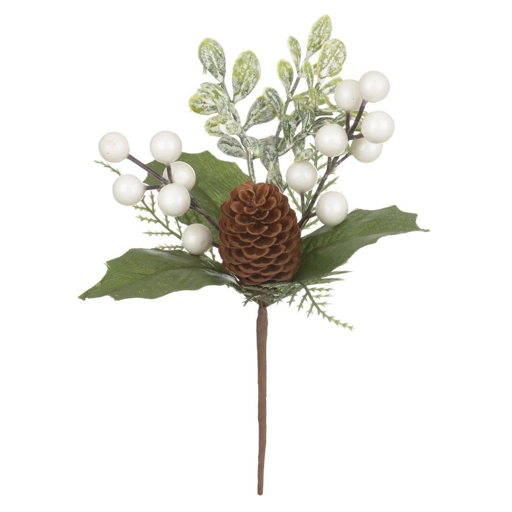 Enfeite Natal D A H.pick Berry C/pinha Branco 21cm