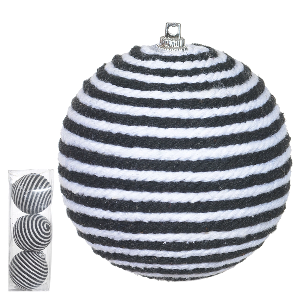 Bola Natal Preto Branco 8cm 3un 79607001 Dea