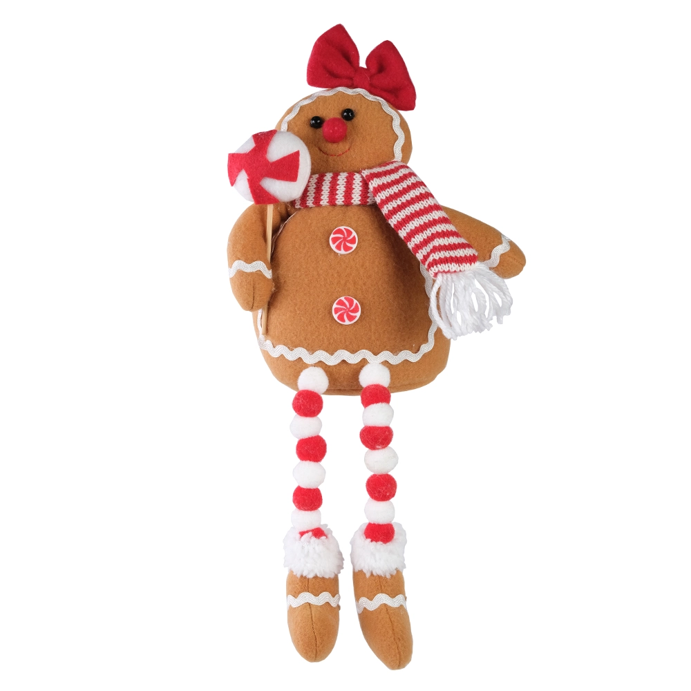 Boneco Natal Gingerbread Sentado Vermelho Branco 35cm Florarte Vol. 5