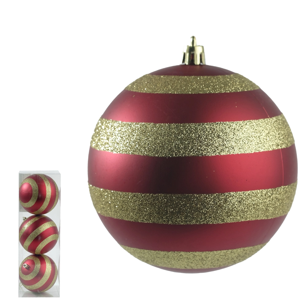 Bola Decorada Natal C/3 Und Pvc Vermelho Dourado