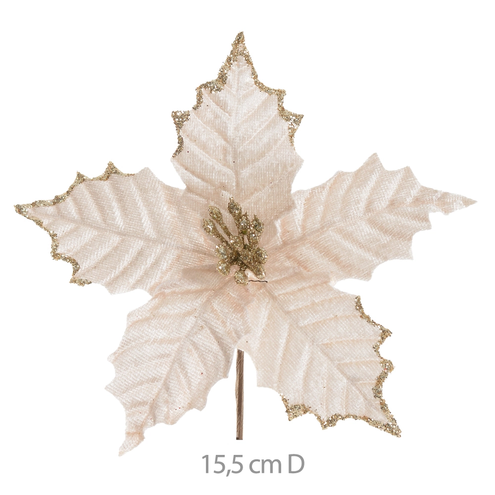 Flor Natal Aveludado Glitter Champagner 18cm 84736004 Dea