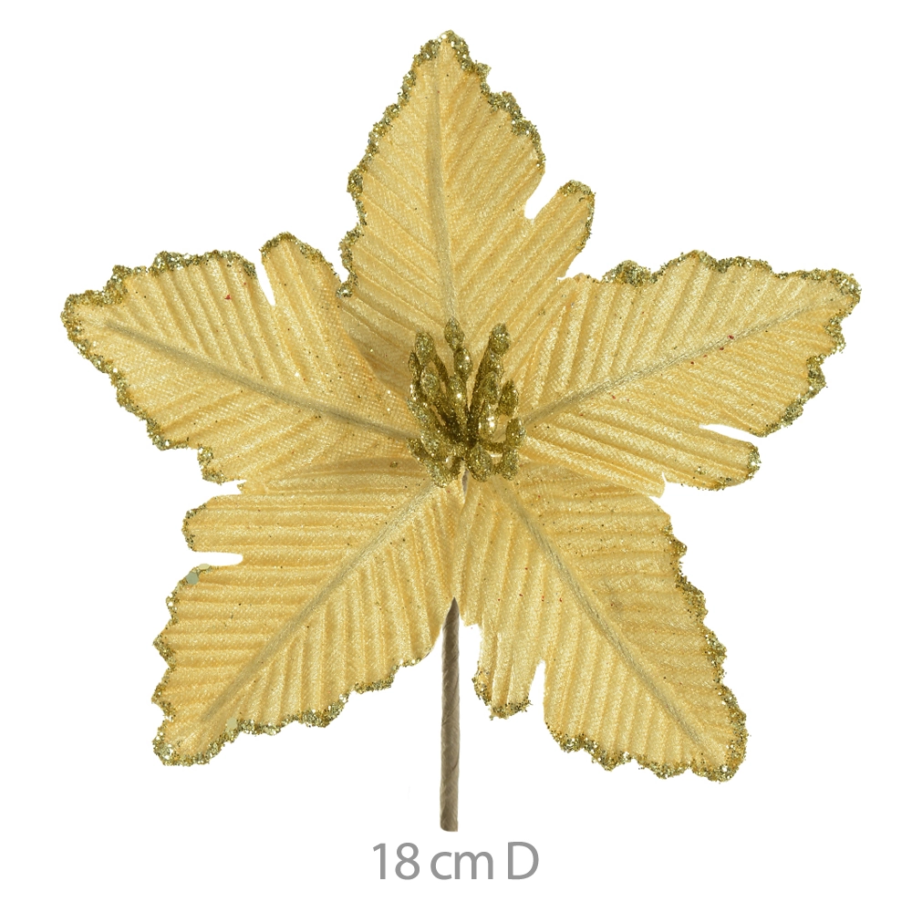 Flor Natal Aveludado Gliter Dourado 12cm 84805002 Dea