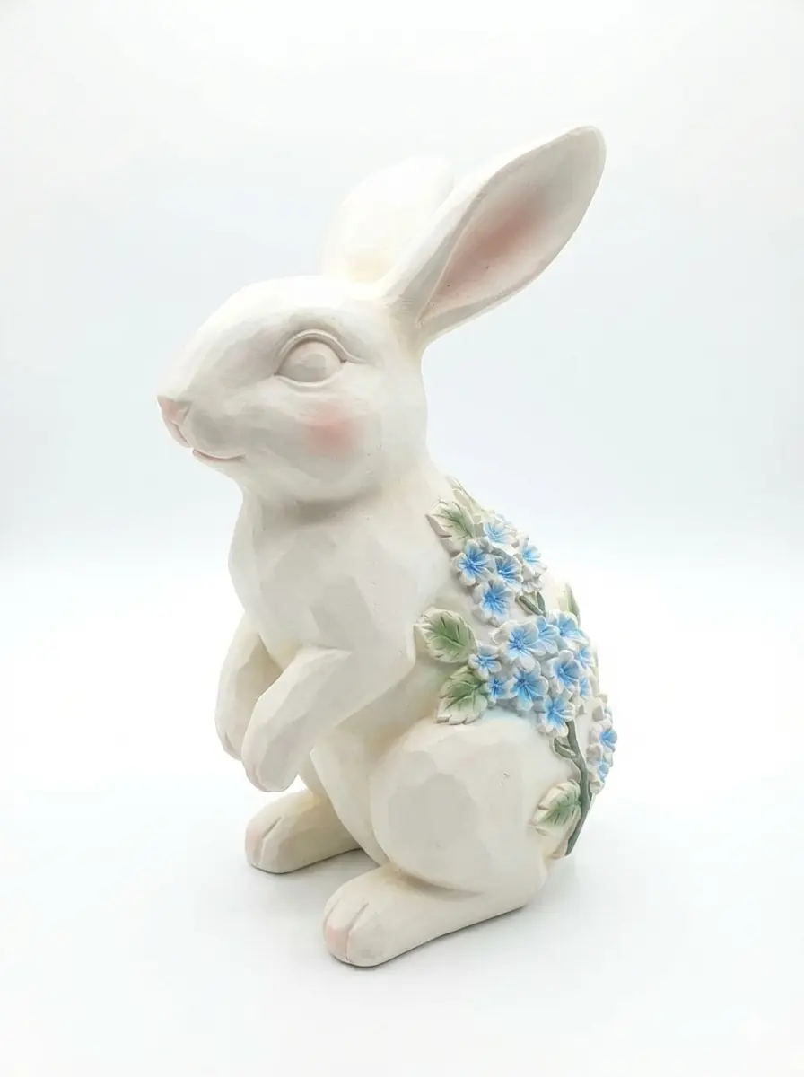 Pascoa Resina Coelho Floral Brc Az 20,4x13,7x9cm Florarte