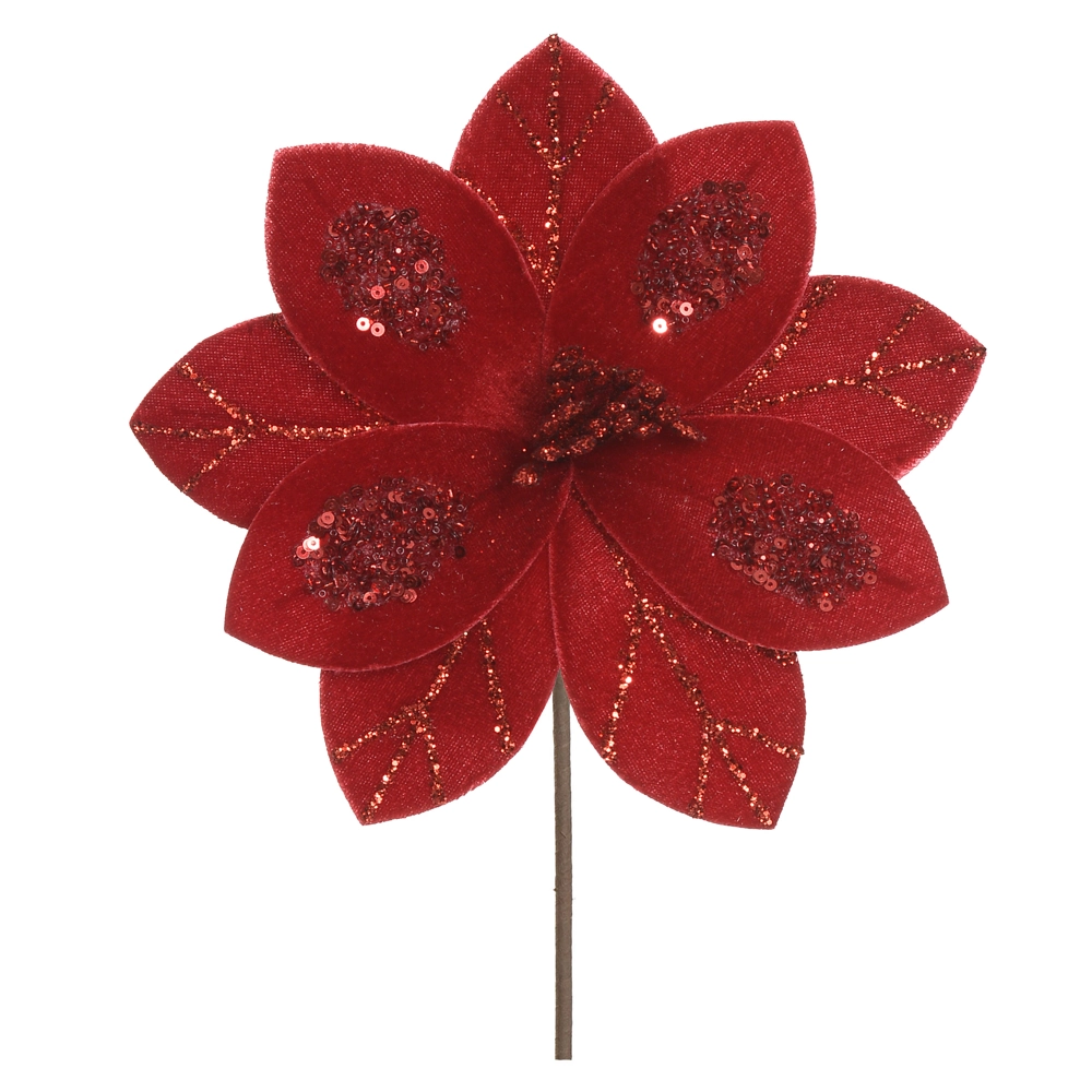 Flor Natal Aveludado Gliter Vermelho 16cm 85342001 Dea