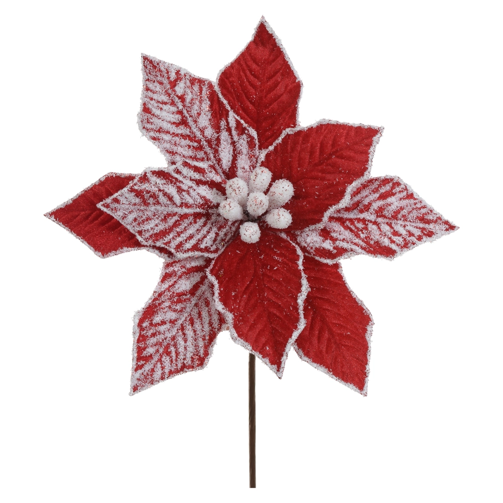 Flor Natal Aveludado Nevado Vermelho 20cm 85294002 Dea