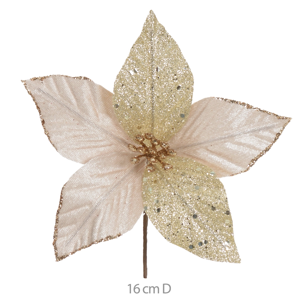 Flor Natal Aveludado Glitter Champagner 16cm 84723004 Dea