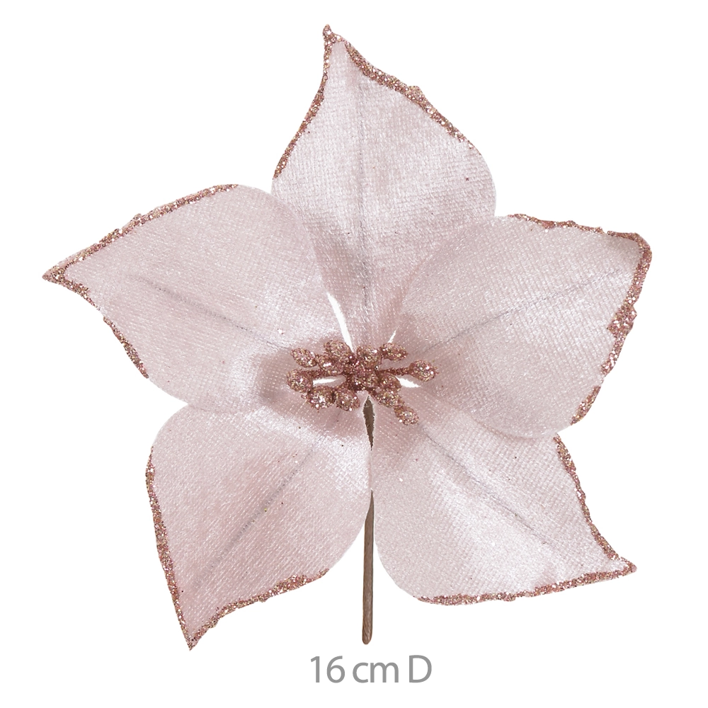 Flor Natal Aveludado Gliter Rosa 26cm 88323005 Dea